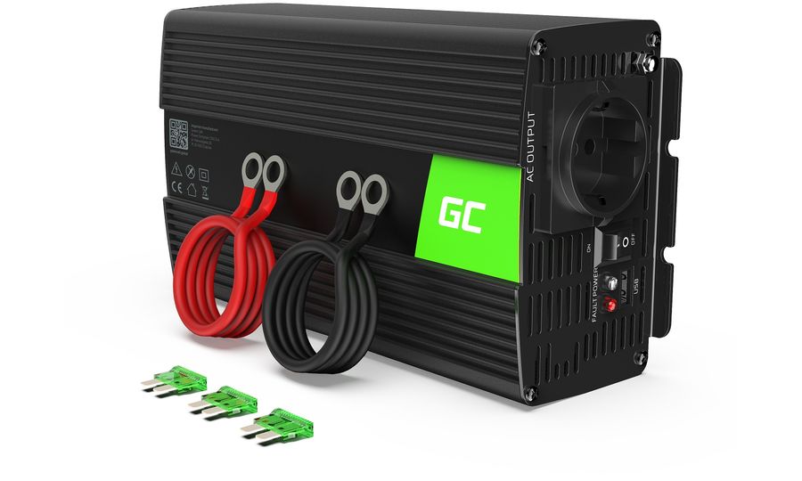 Napájací menič Green Cell 12V na 230V, 1000W/2000W, čistá sínusoida