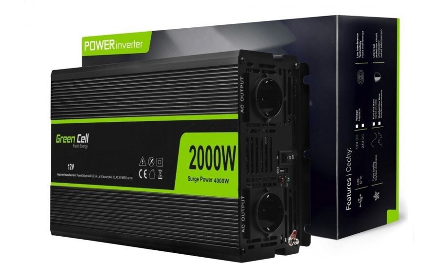 Napájací menič Green Cell 12V na 230V, 2000W/4000W, modifikovaná sínusoida