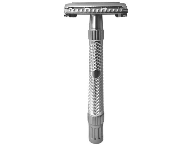 obsah balenia Holiaci strojček klasický, na žiletky, zdobná rukoväť, feather mechanizmus, strieborný + žiletky Astra + holiaca štetka